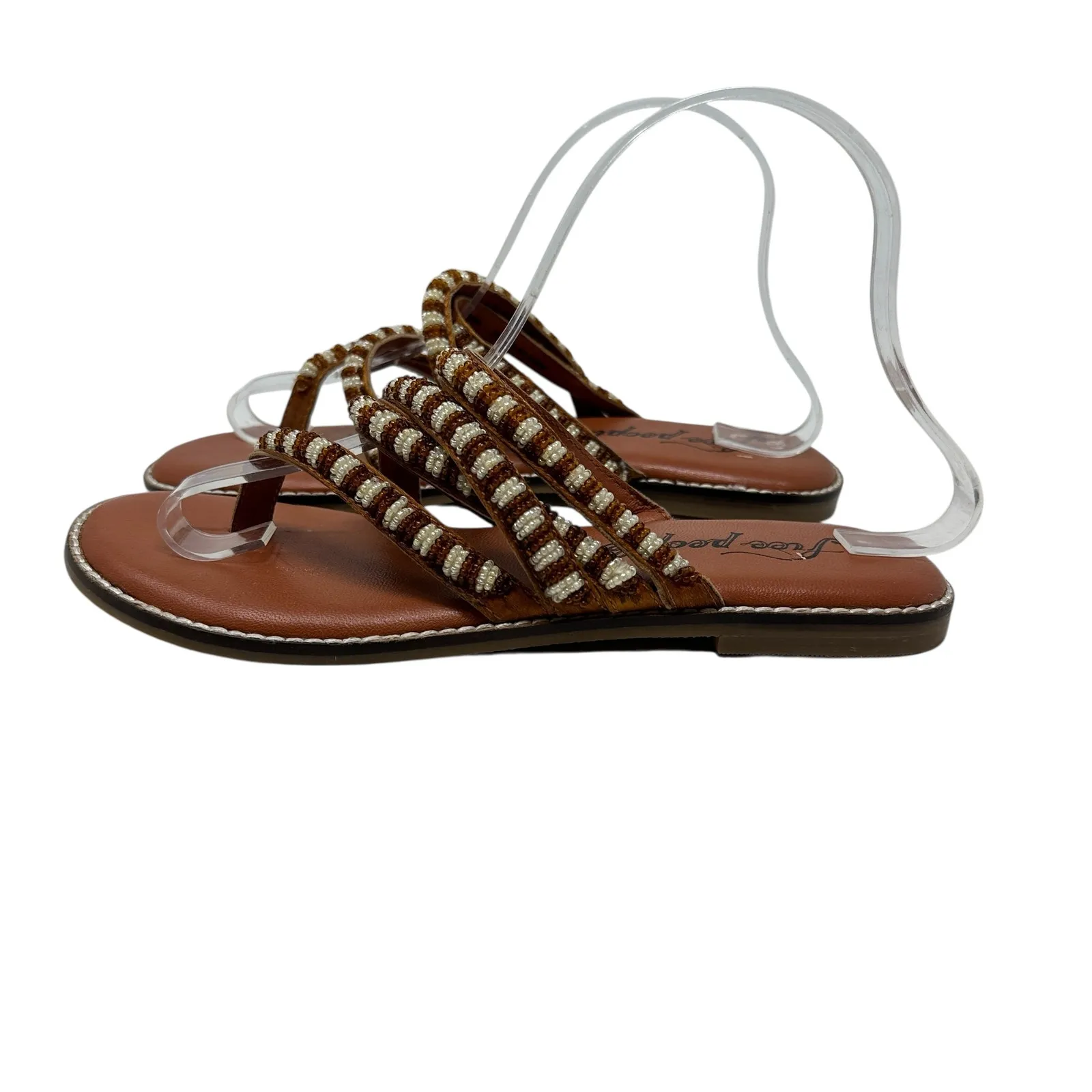 Free People Beatrice Beaded Flat Sandal Flip Flop Tan Brown‎ Size 38 US 7.5 - Image 12
