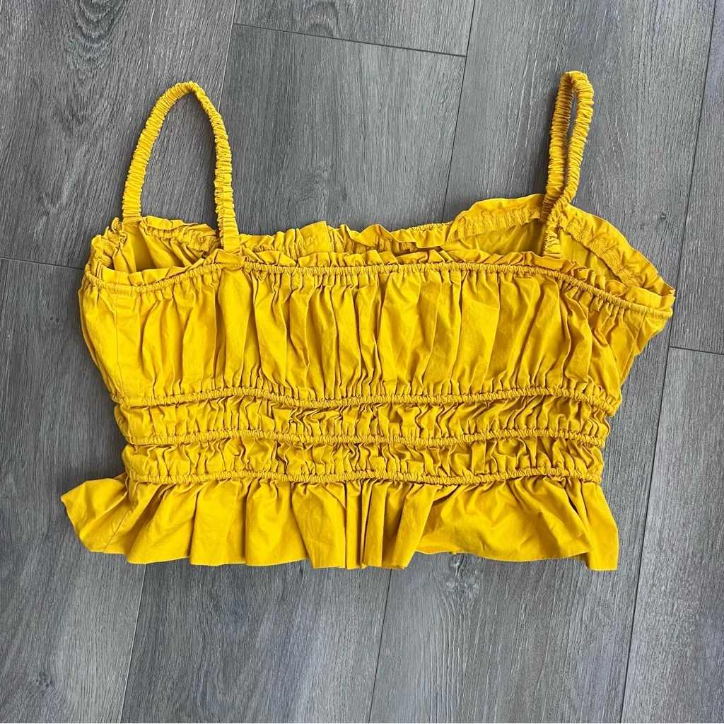 J. Crew Cinched-Waist Cotton Poplin Cropped Tank Top Warm Maize Yellow XS - Image 6