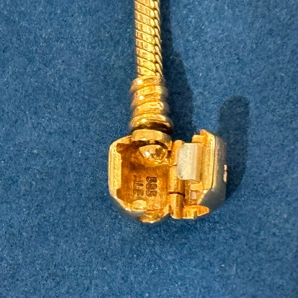 Pandora RARE! Authentic  Solid 14K Gold (585) Charm Bracelet-18.55 Grams - 7.5 In - Image 7