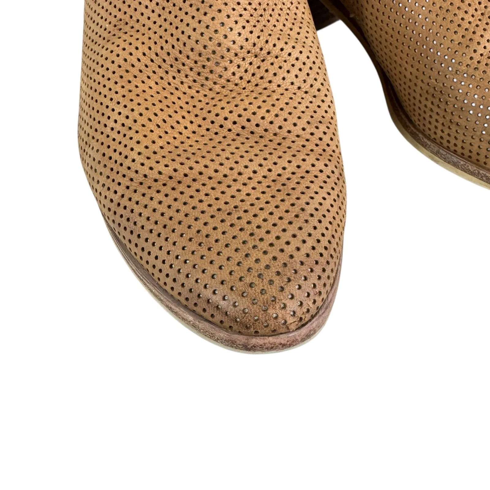 Dolce Vita Camel Perforated Leather Heeled Buckled Block Heel Ankle Booties Sz 8 Brown - Image 5