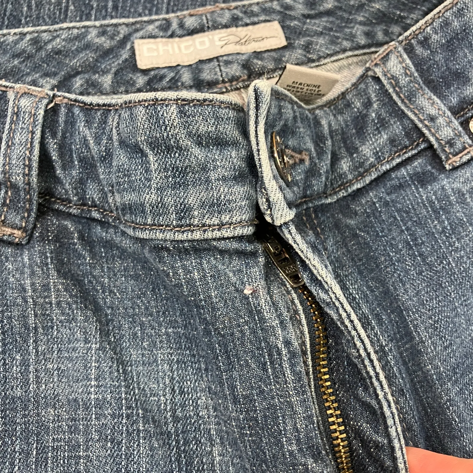 Chico's Platinum | Faded Medium Wash Jeans Straight Leg Womens 1.5 SHORT Blue Size 10 - Image 2