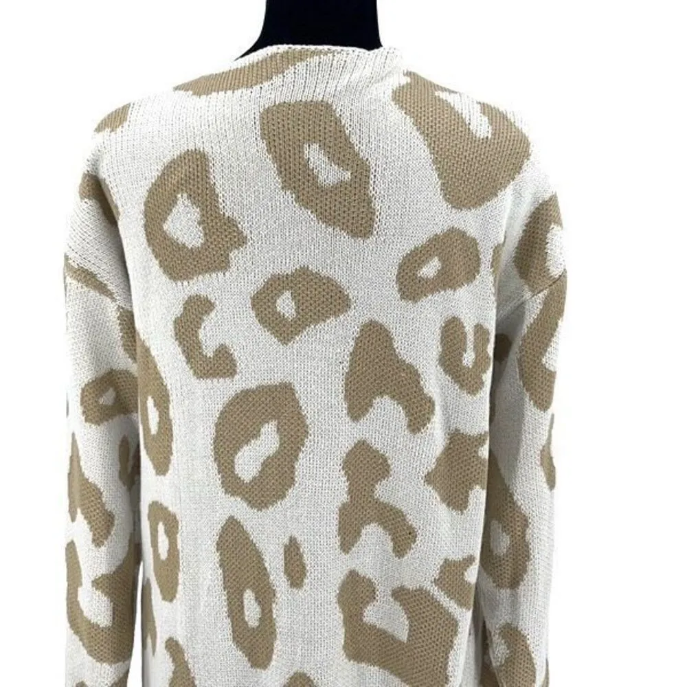 Vestidos Womens Animal Print Open‎ Front Pocket Long Line Cardigan Tan Medium - Image 6