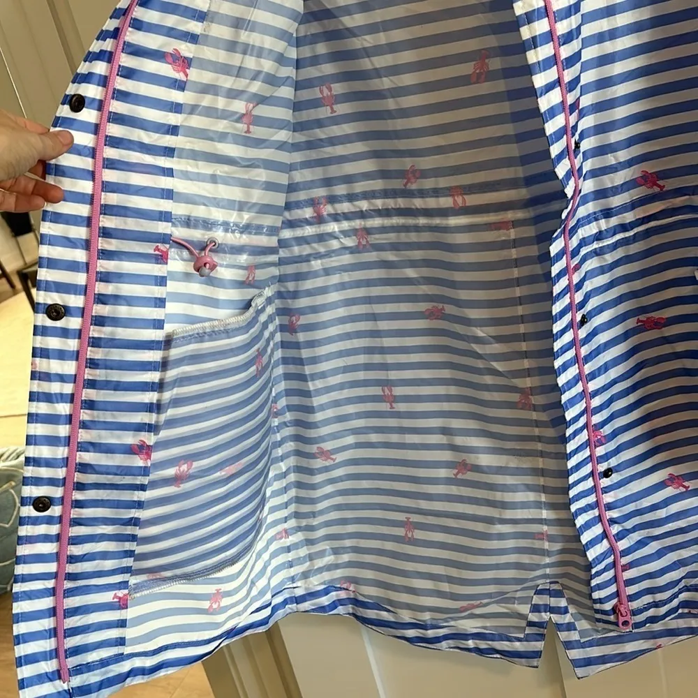 Joules Women's 6 Longline Rain Jacket Blue Stripe Lobster Print Preppy Nautical - Image 5