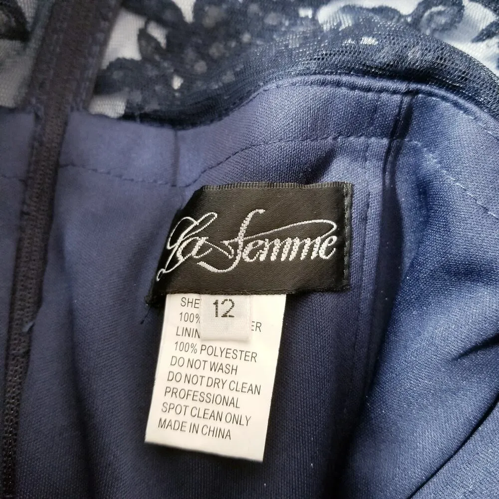 La Femme Rhinestones Beaded Lace Long Evening Gown - Image 2