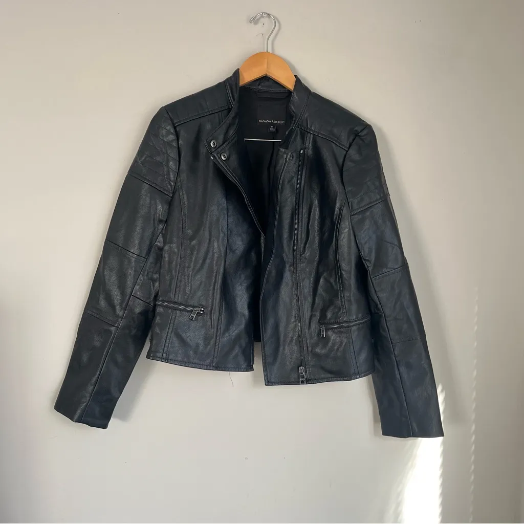 Banana Republic Black Vegan Leather Moto
Jacket Size Medium - Image 2