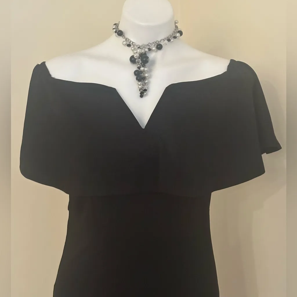 No Tag Elegant Black Off Shoulder Ruffle Strapless Jumpsuit Zipper On Side. Sz S - Image 4