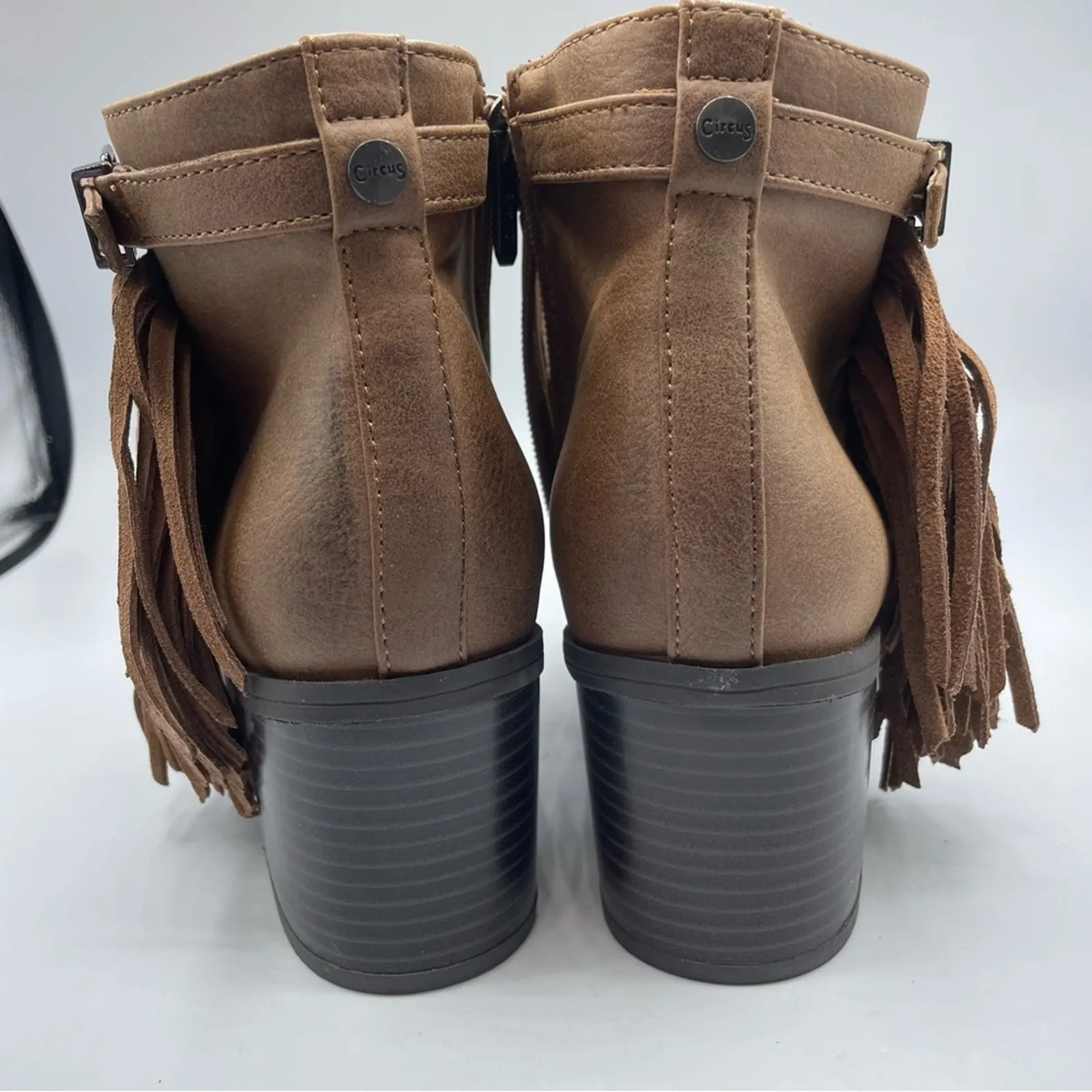 Circus Sam Edelman Brown Fringe Ankle Boots Booties 9.5 Jolie Faux Leather - Image 11