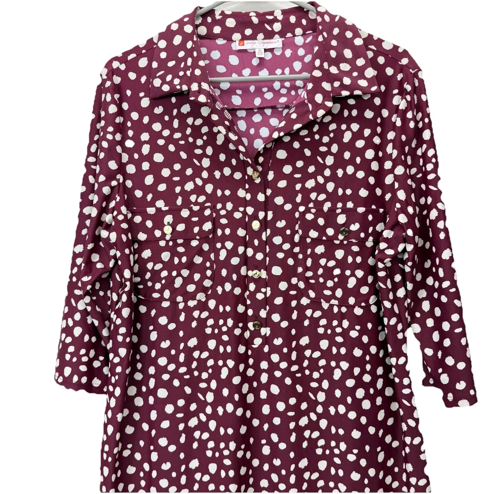 Jude Connally Dark Red Sloane Jude Cloth 3/4 Sleeve Shirt Dress Size XL Pockets - Image 3
