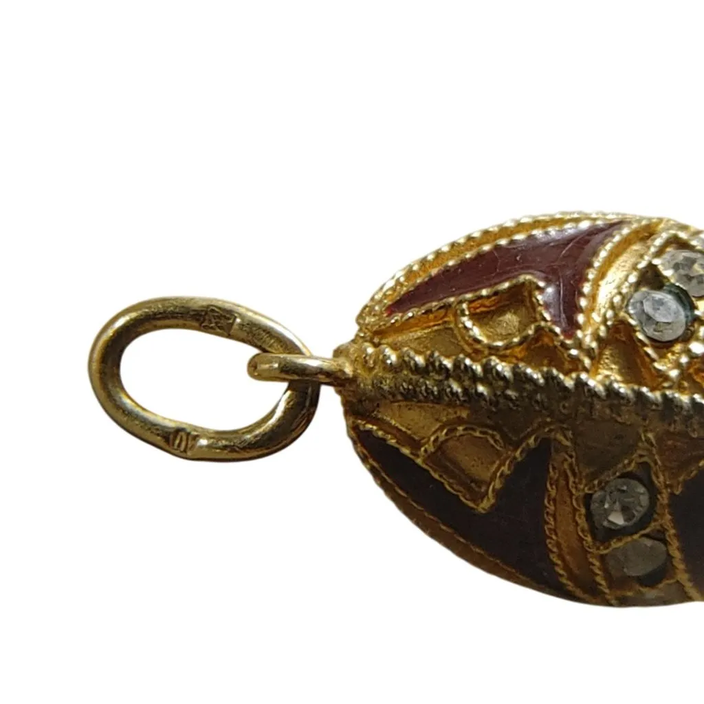 AU Russian Egg Charm Pendant Vintage Gold Tone Rhinestones Accents Enamel Red - Image 2