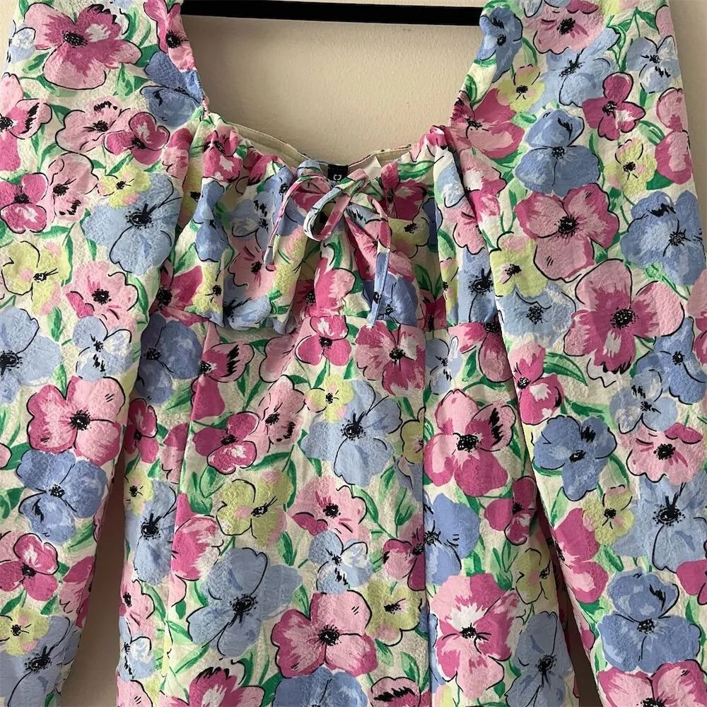 H&M Divided Women's Floral Puff Sleeve Mini Dress Size S - Image 3