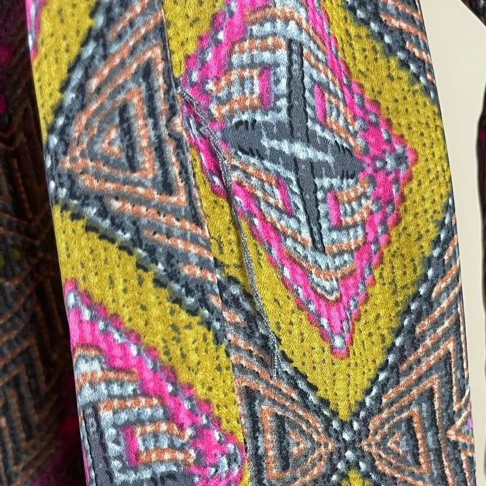 Hazel Large Boho Aztec Flowy Loose Dress Pleat V Neck Swim Cover Vacation Summer Brown - Image 5