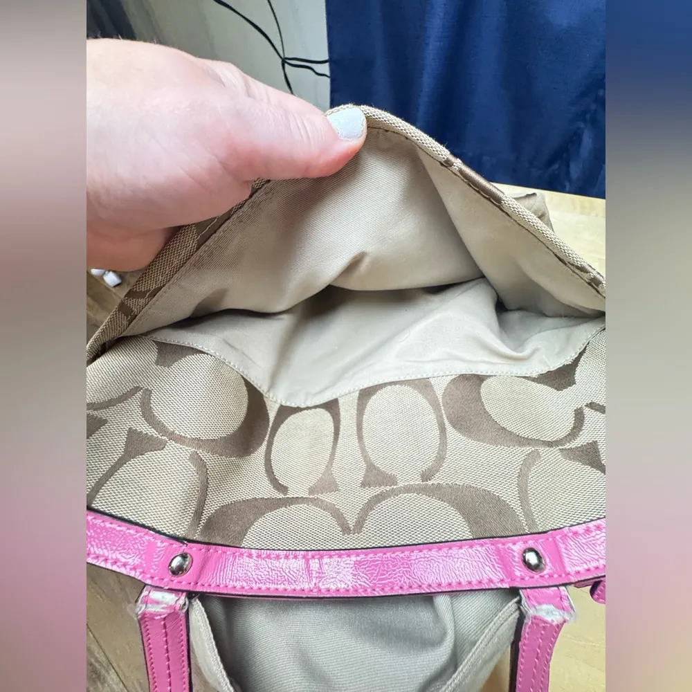 COACH SIGNATURE STRIPE TOTE KHAKI/MULBERRY F21950 - Image 7