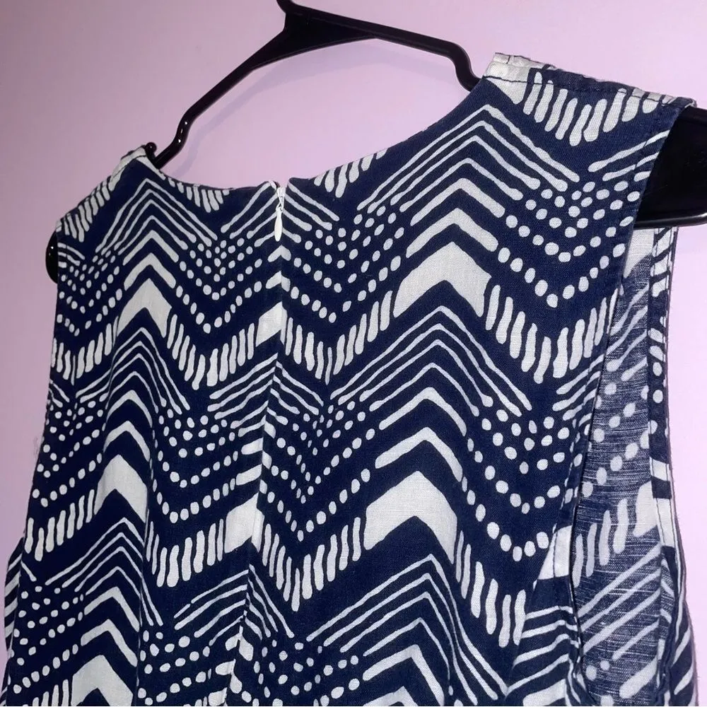 J Crew Size 6 Linen Blend Navy and White Chevron Jumpsuit Sleeveless - Image 7