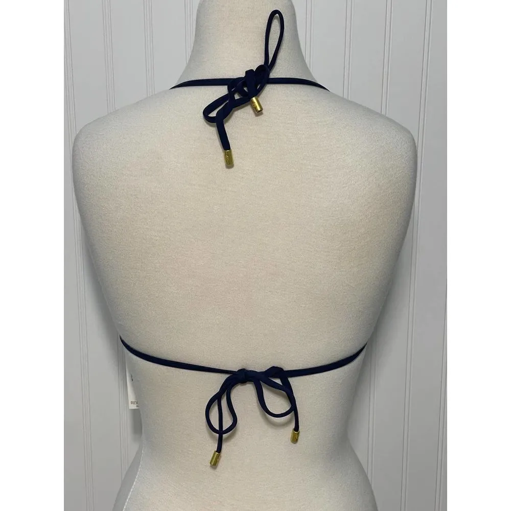 Helen Jon Palm Springs Reversible String Bathing Suit Bikini Top Navy Blue XS Blue - Image 6