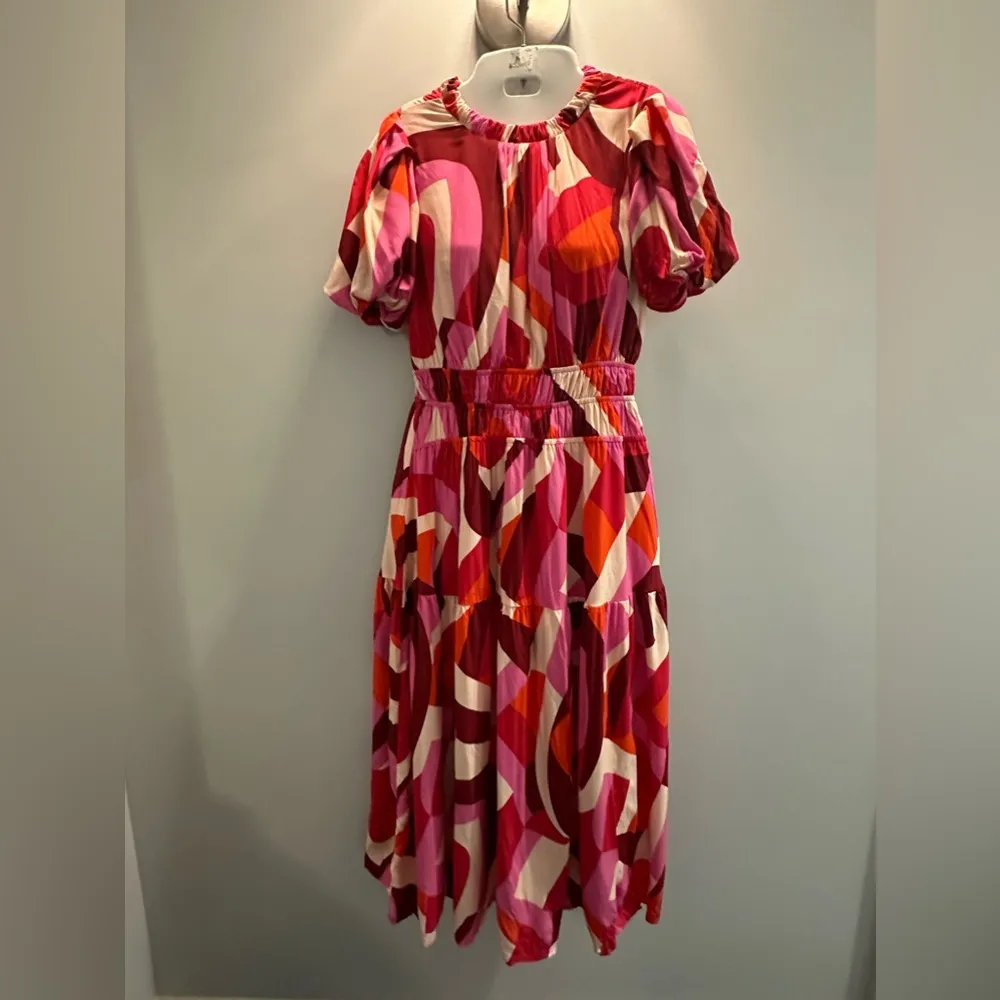 THML puff sleeve geometric pattern bold print maxi dress size XS NWT - Image 2