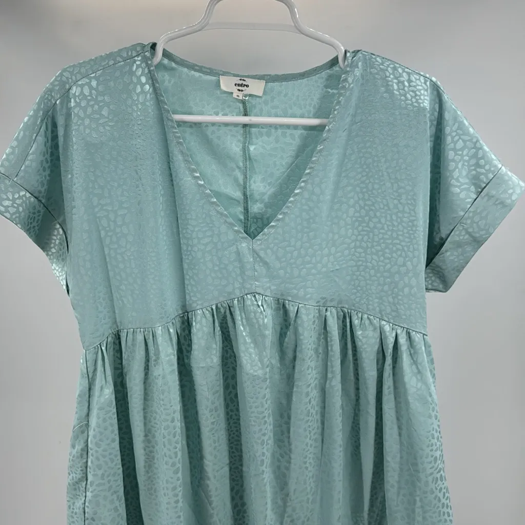 Entro Light Blue Textured Mini Dress babydoll S animal print shiny monochromatic - Image 7