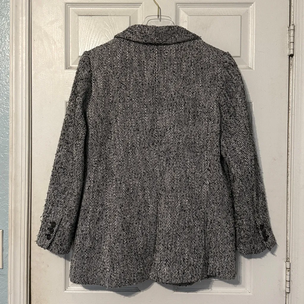 Talbots Wool Blend Herringbone Relaxed Blazer in Black White Size 12 - Image 7