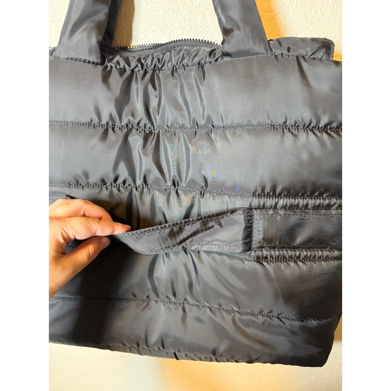 Bugatti Black Puffer Tote Bag Quilted Lightweight Travel Carryall Handbag - Image 4