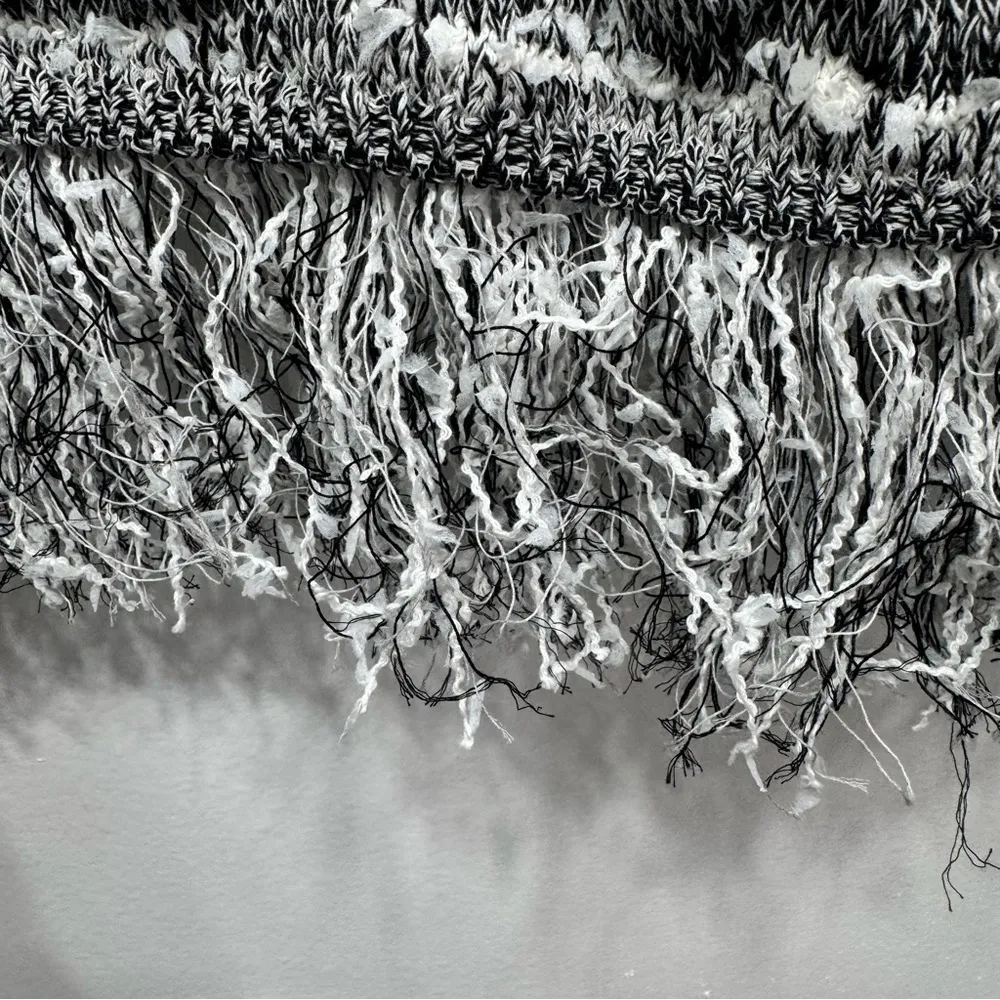 Bruno Manetti Italian Made Cardigan Black & White Fringe Open Front Boho Small - Image 7