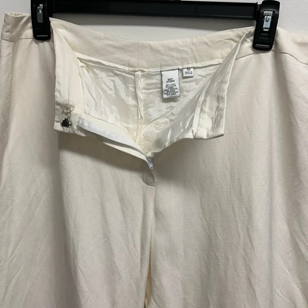 Suit Studio Ivory Wide Leg Linen Pants Size 16 - Image 2
