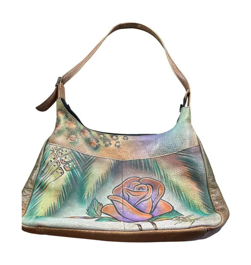 Anuschka Womens Brown Leather floral print shoulder handbag SKU 8714 - Image 1