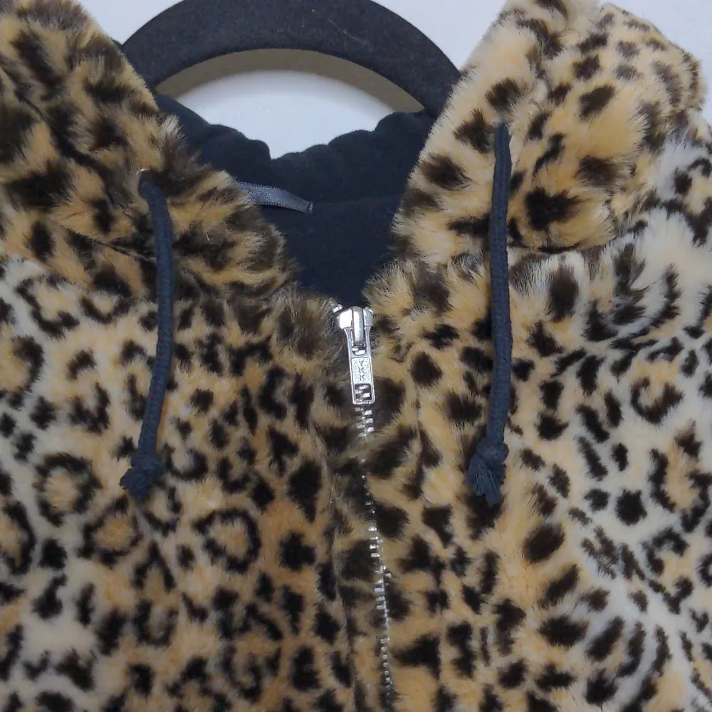 Moussy Hoodie Jacket Brown Beige Black Leopard Print Long Sleeve Zip Pockets F Size undefined - Image 4