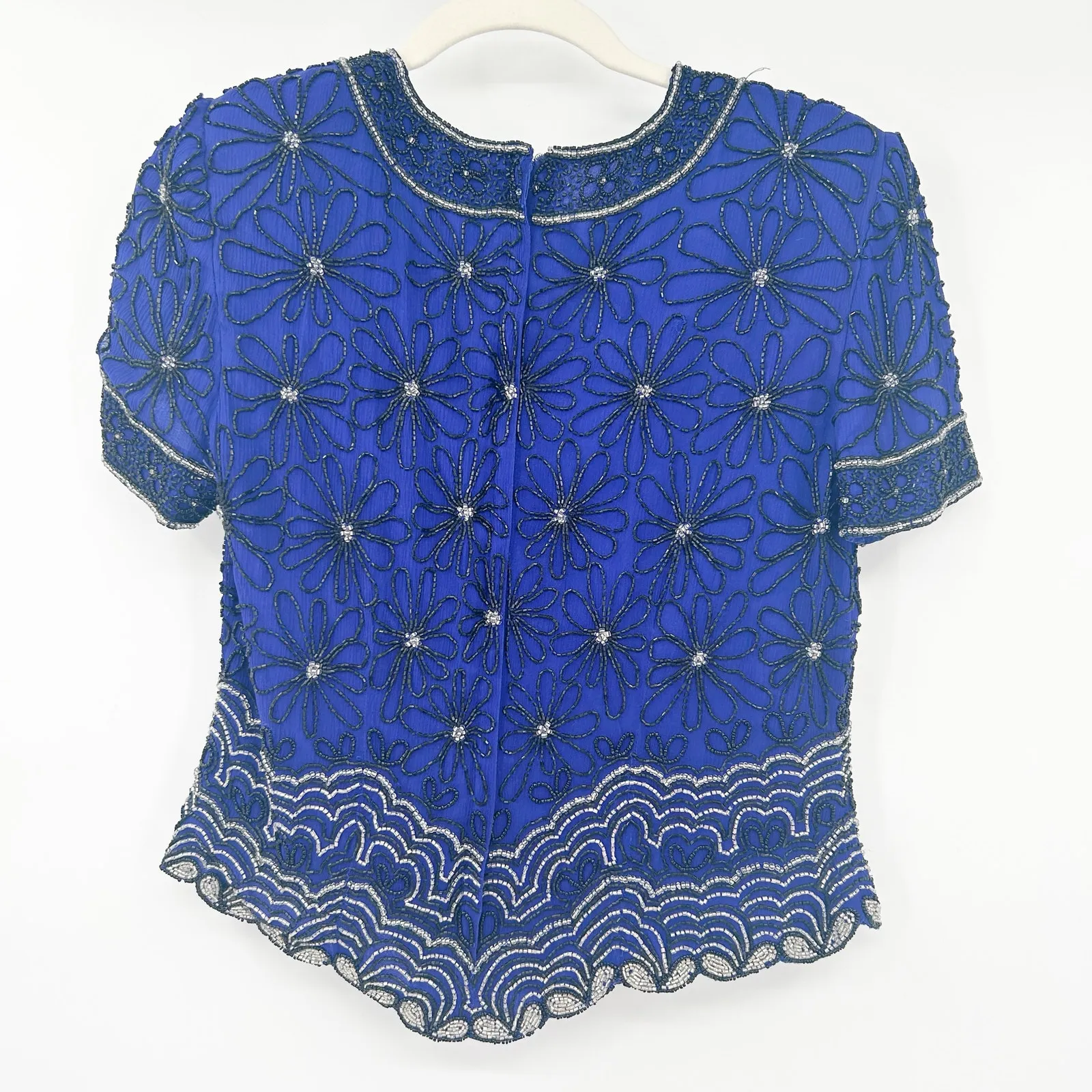 Adrianna Papell‎ Womens VTG Vintage 100% Silk Flower Beaded Party Evening Top M - Image 8