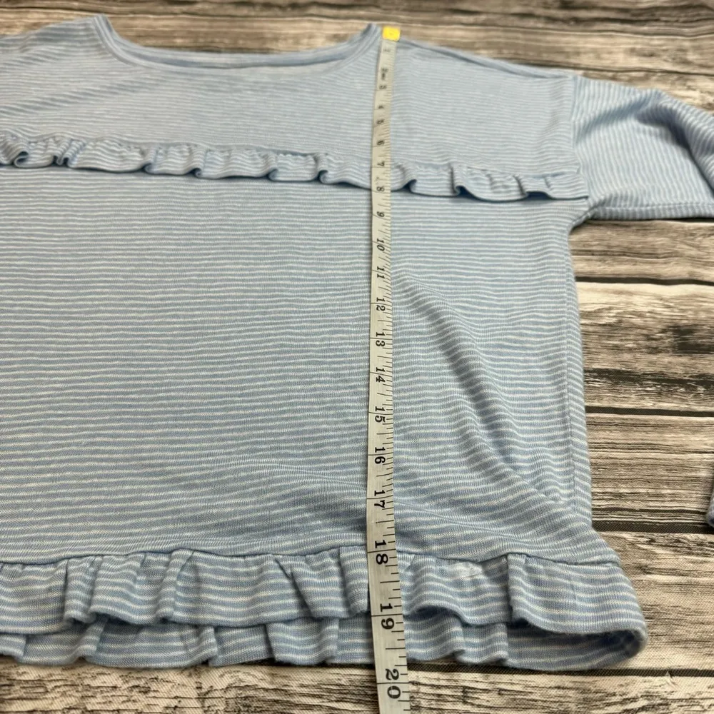 LOFT Women's Stripe Ruffle Soft Tee T Shirt Blouse Top M Med Medium Blue White - Image 12