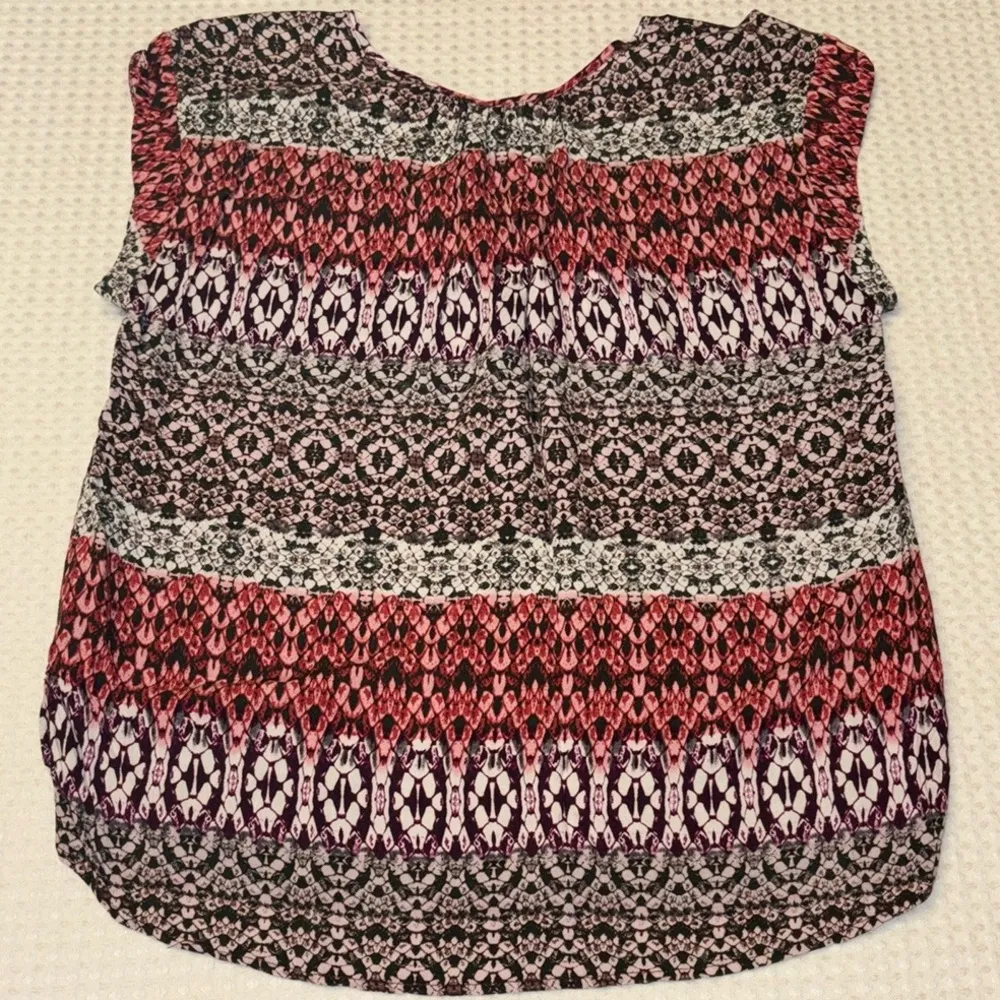 Charlie Jade LARGE Boho Ethnic Print Pink Green White Short Cap Sleeve Blouse - Image 7