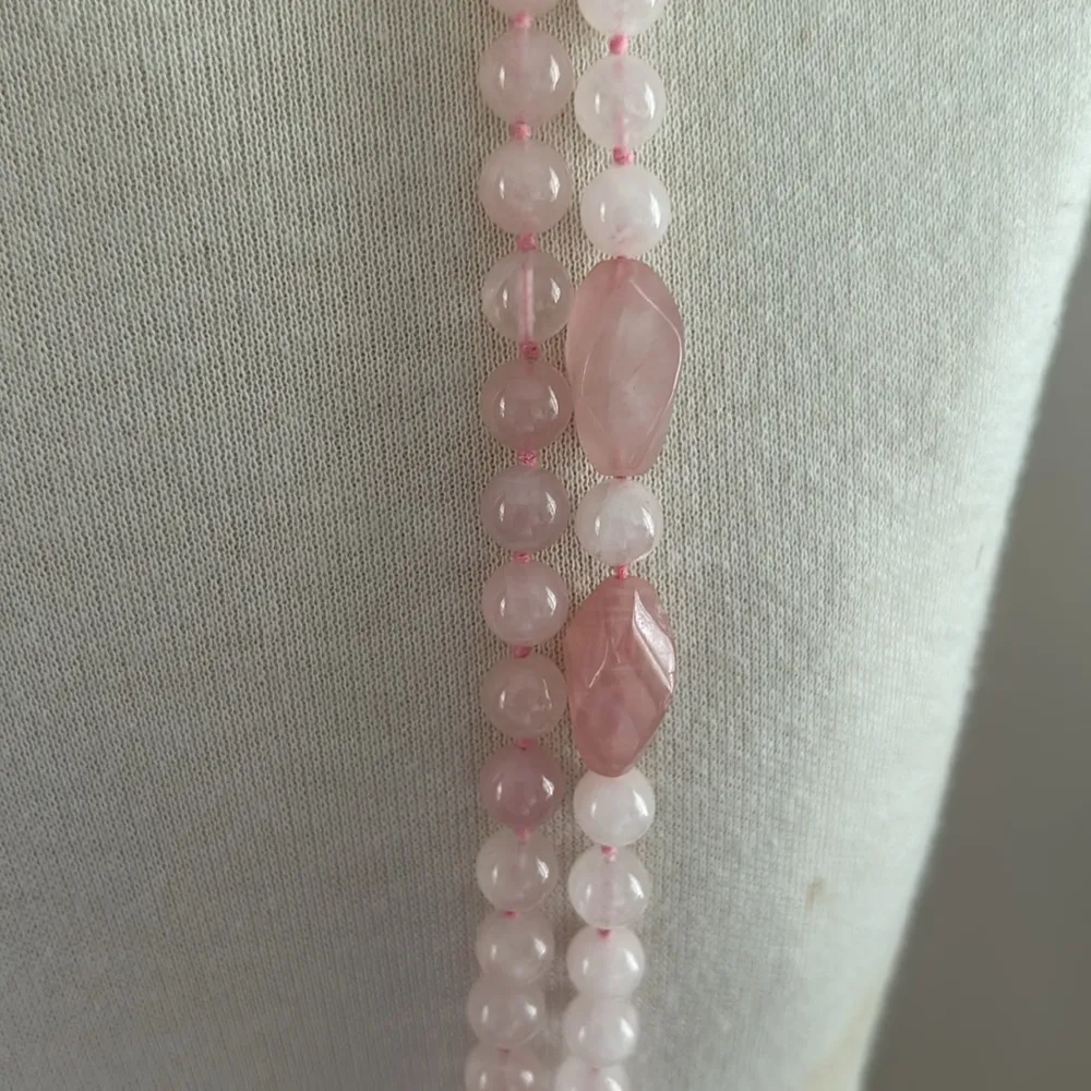 Two Strands Quartz Beaded Necklaces Pink - Image 2