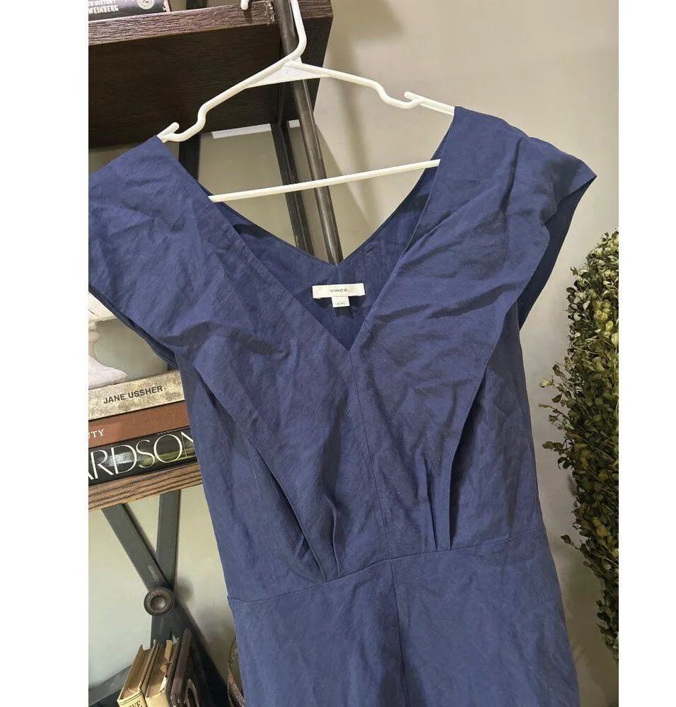Vince V Neck Tie Back Flutter Sleeve Midi Dress Twilight Blue Womens Size XL - Image 8