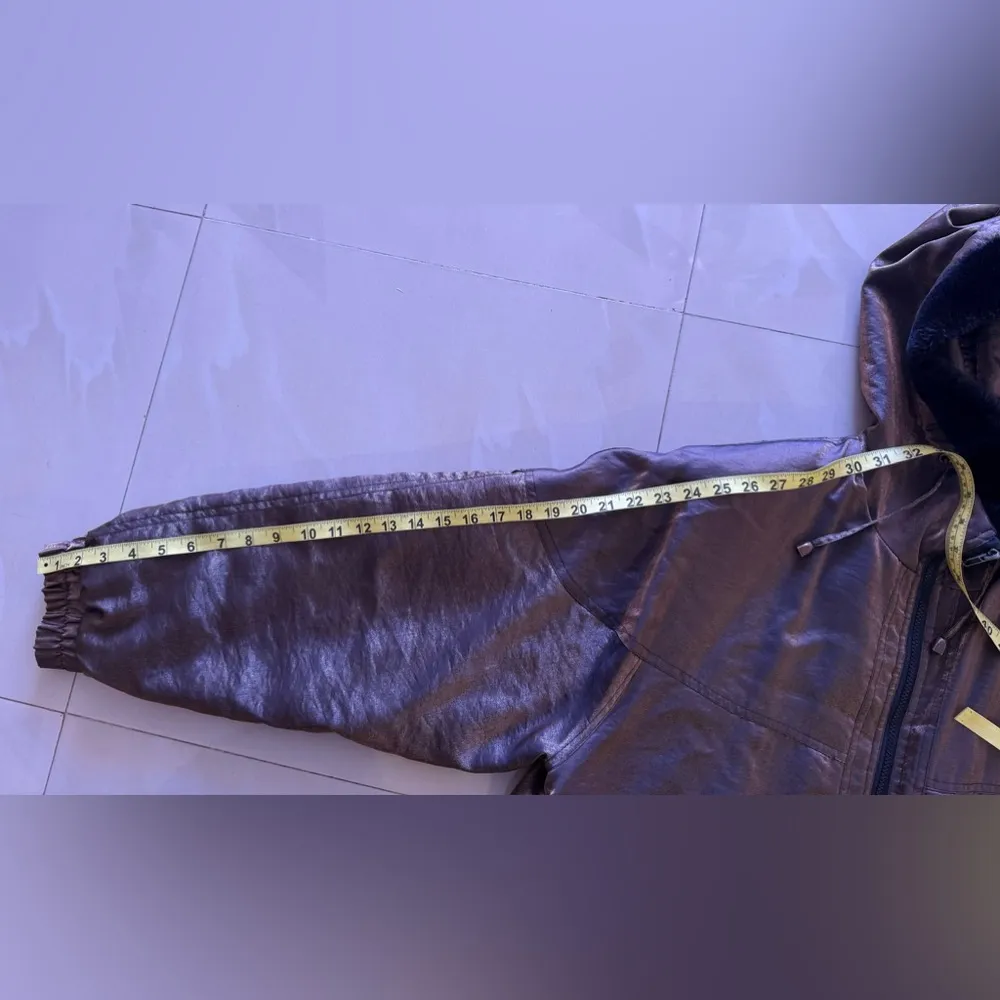 Sarah Morgan Vintage Winter Coat Women's hoodie pocket full zipper brown black L Size L - Image 9