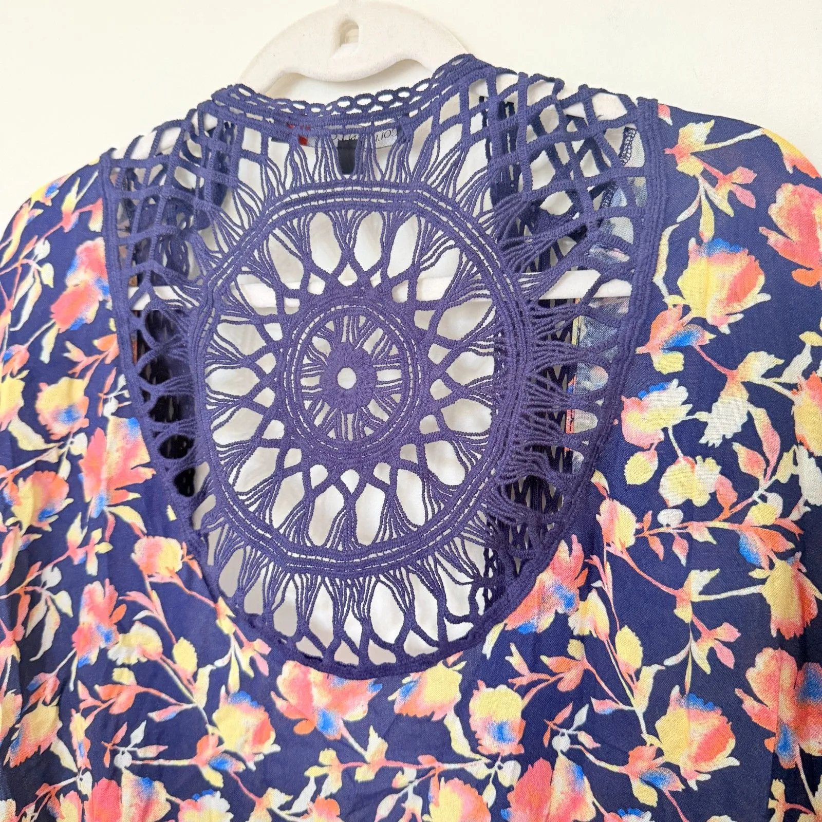 Colleen Lopez Navy Blue Kimono Topper Cover Up Crochet Inset Detail Sz XL/1X - Image 6