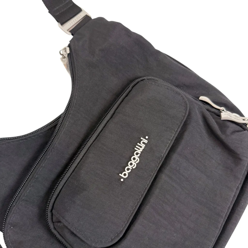 Baggallini Criss Cross Crossbody in Black with Sand Lining - Image 12