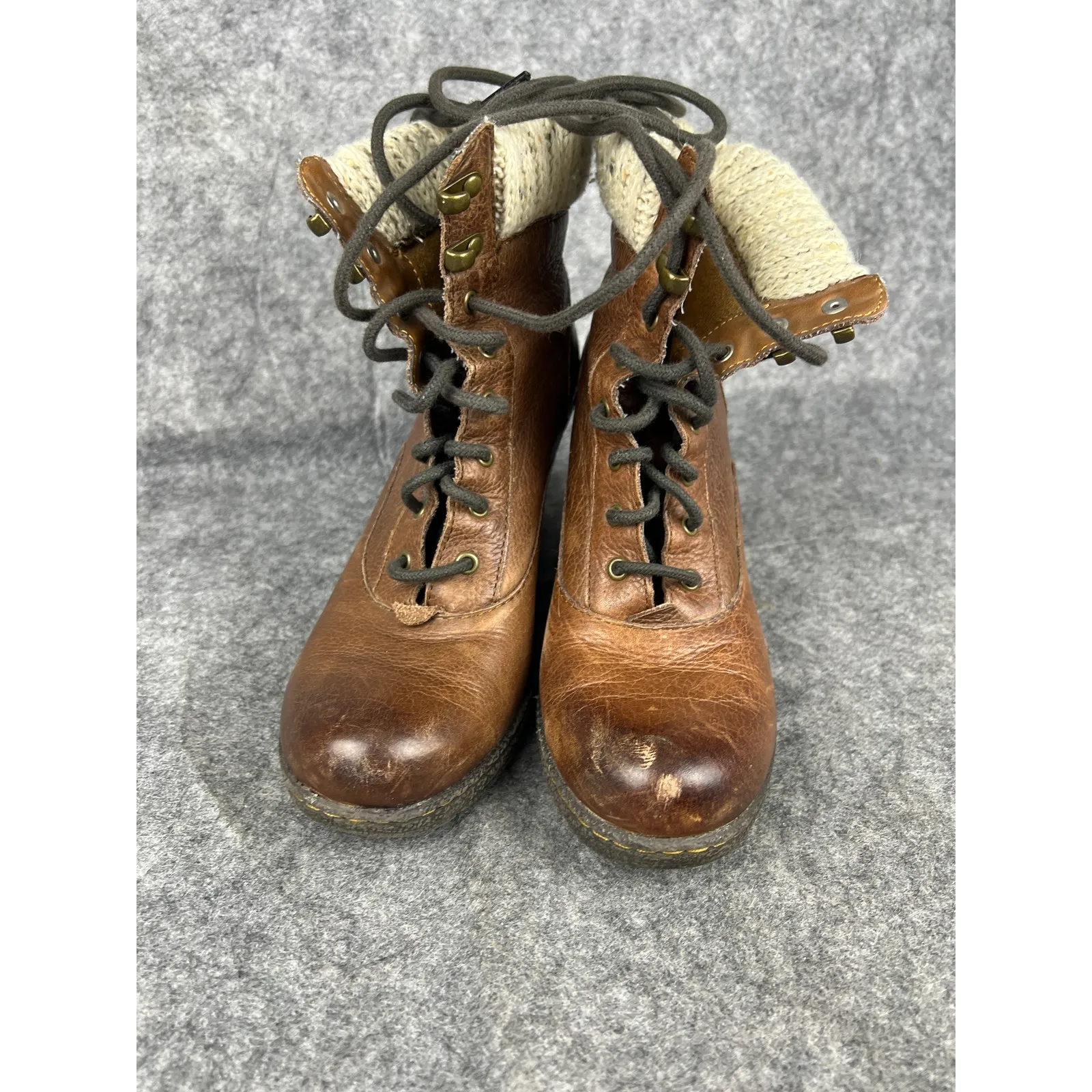 B.O.C Brown Leather Slip on Tie‎ Wedge Bootie Boots Size 6.5 - Image 6