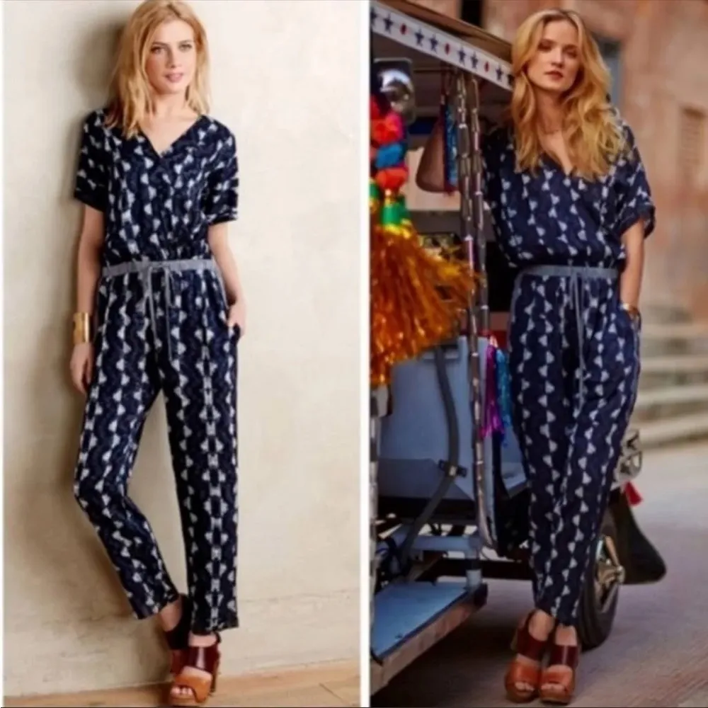 Anthropologie Velvet by Graham & Spencer Blue Cady Jumpsuit Size Medium - Image 3