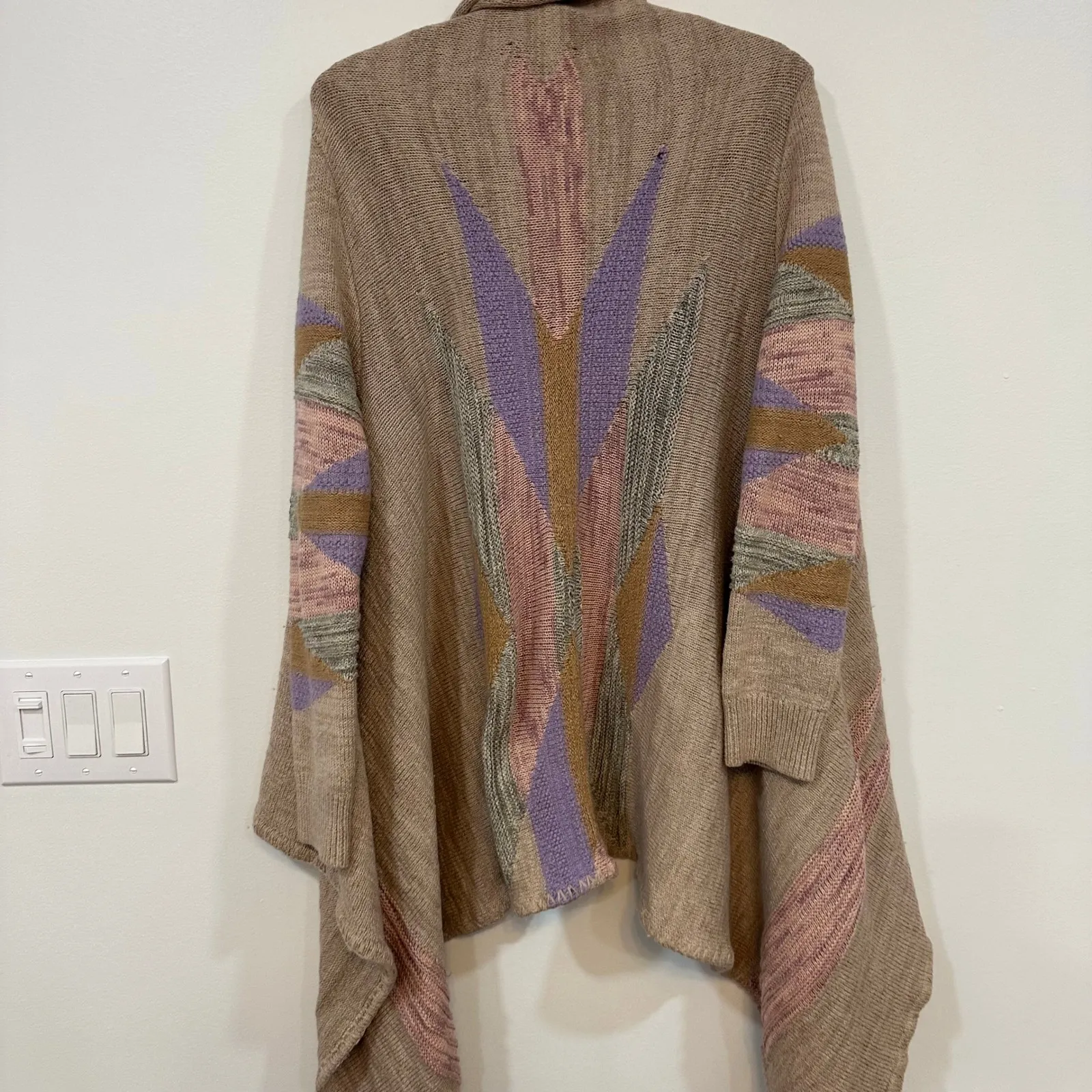 Lauren Ralph Lauren Cardigan Sweater L/XL Asymmetrical Knit Pastel Aztec Wool - Image 9