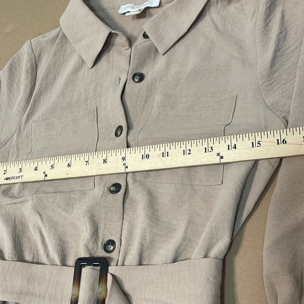 Monteau Tan Buttoned Long Sleeve Shirt Dress - Image 8