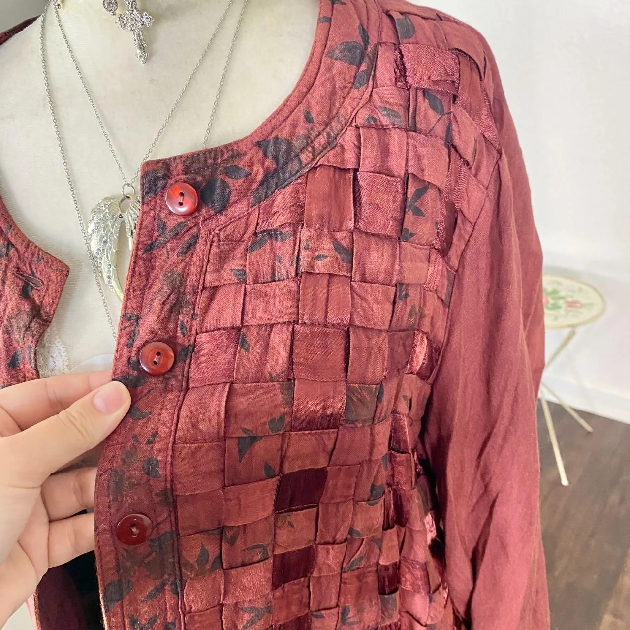 Country Wear Collections VTG Whimsygoth Bohemian Retro Basket Weave Jacket L Black Size L - Image 4