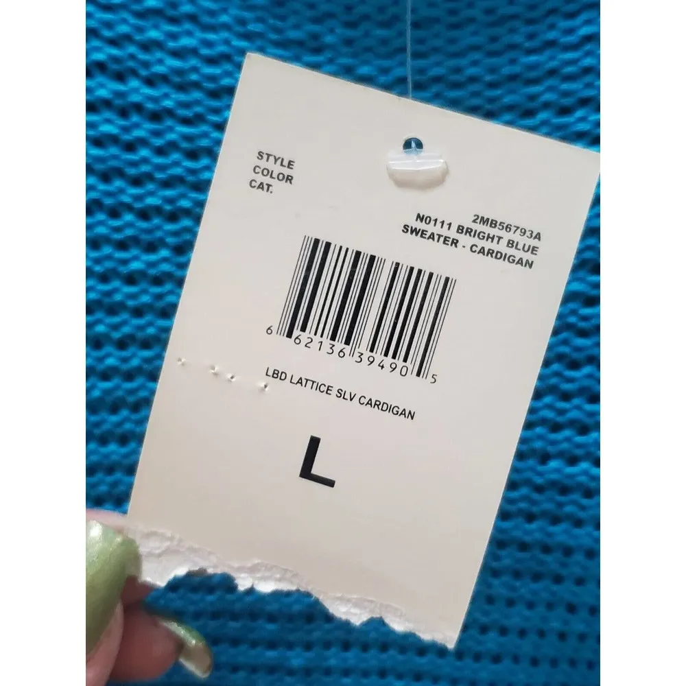 Love By Design Women Blue Acrylic Long Sleeve Buttons Front Knit Cardigan Size L - Image 8
