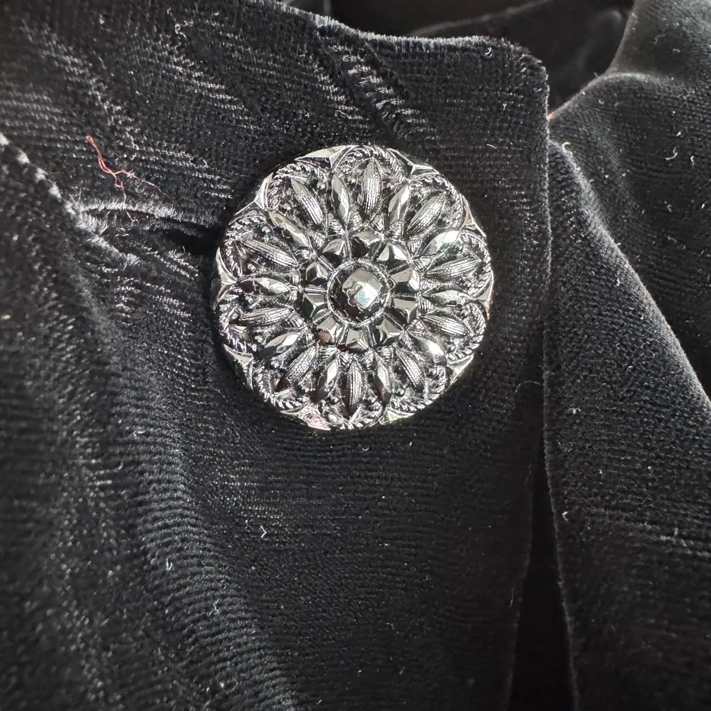 Vintage Black Velvet Tie Neck Ankle Length Dress Coat Size Small - Image 7