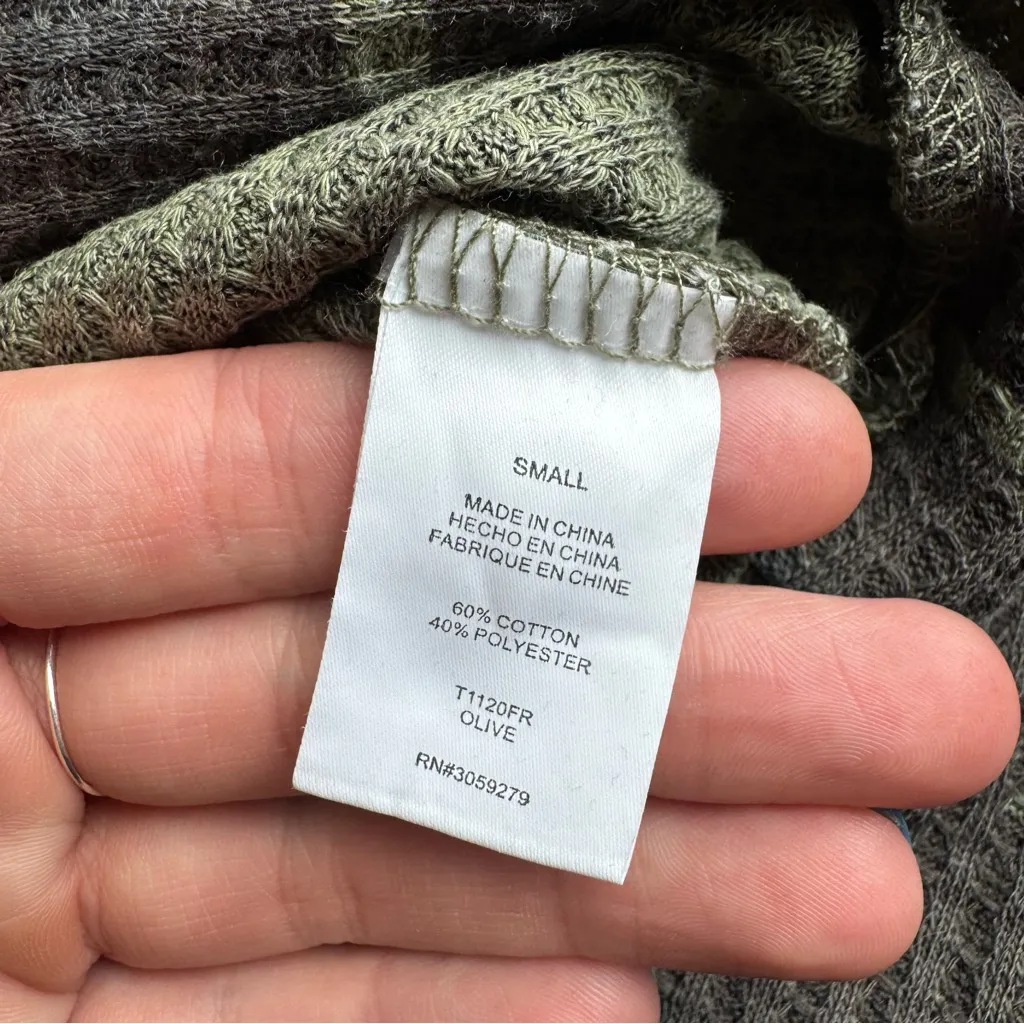 TXS Camo Print Waffle Knit Cowl Neck Long Sleeve Pullover‎ Top Green - Image 3