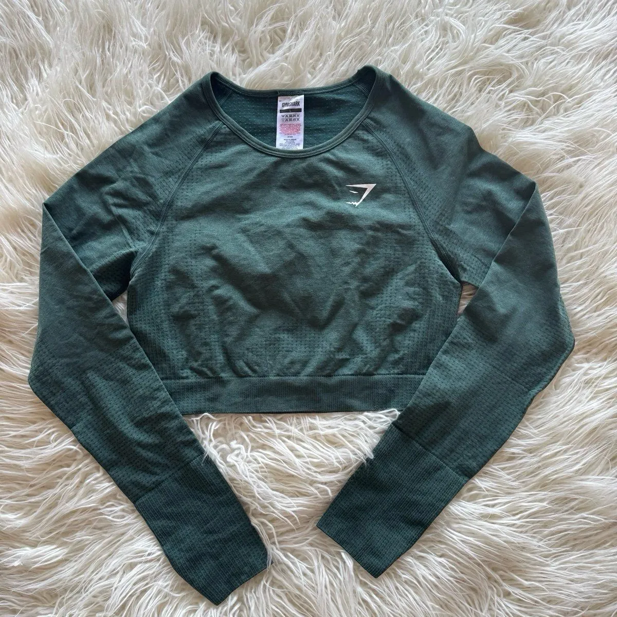 Gymshark Vital Seamless 2.0 Long Sleeve Crop Top Dark Green Marl Size Large - Image 2