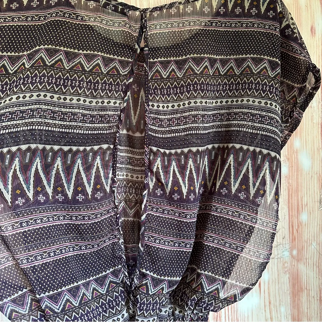 Poetry Purple Printed Kimono Sleeve Split Back Blouse - Image 9