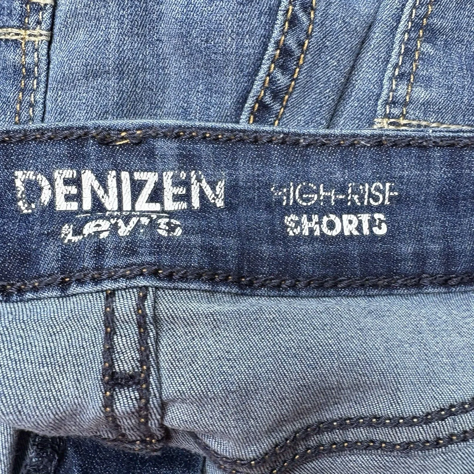 Levi's Denizen High Rise Shorts Blue Cuffed Stretch Denim Shortie Size 12 W31 - Image 4