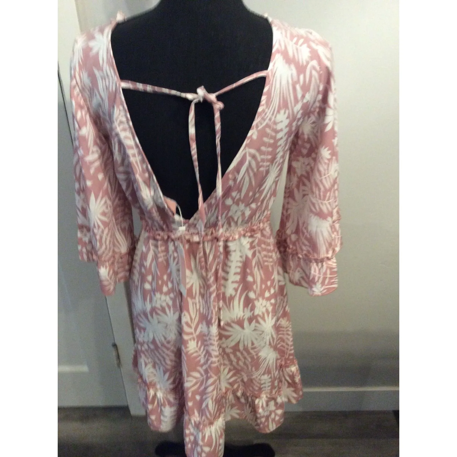 New NWT Small Floral Romantic V Neck Dress 3/4 Sleeves Boho Mini Pink - Image 8