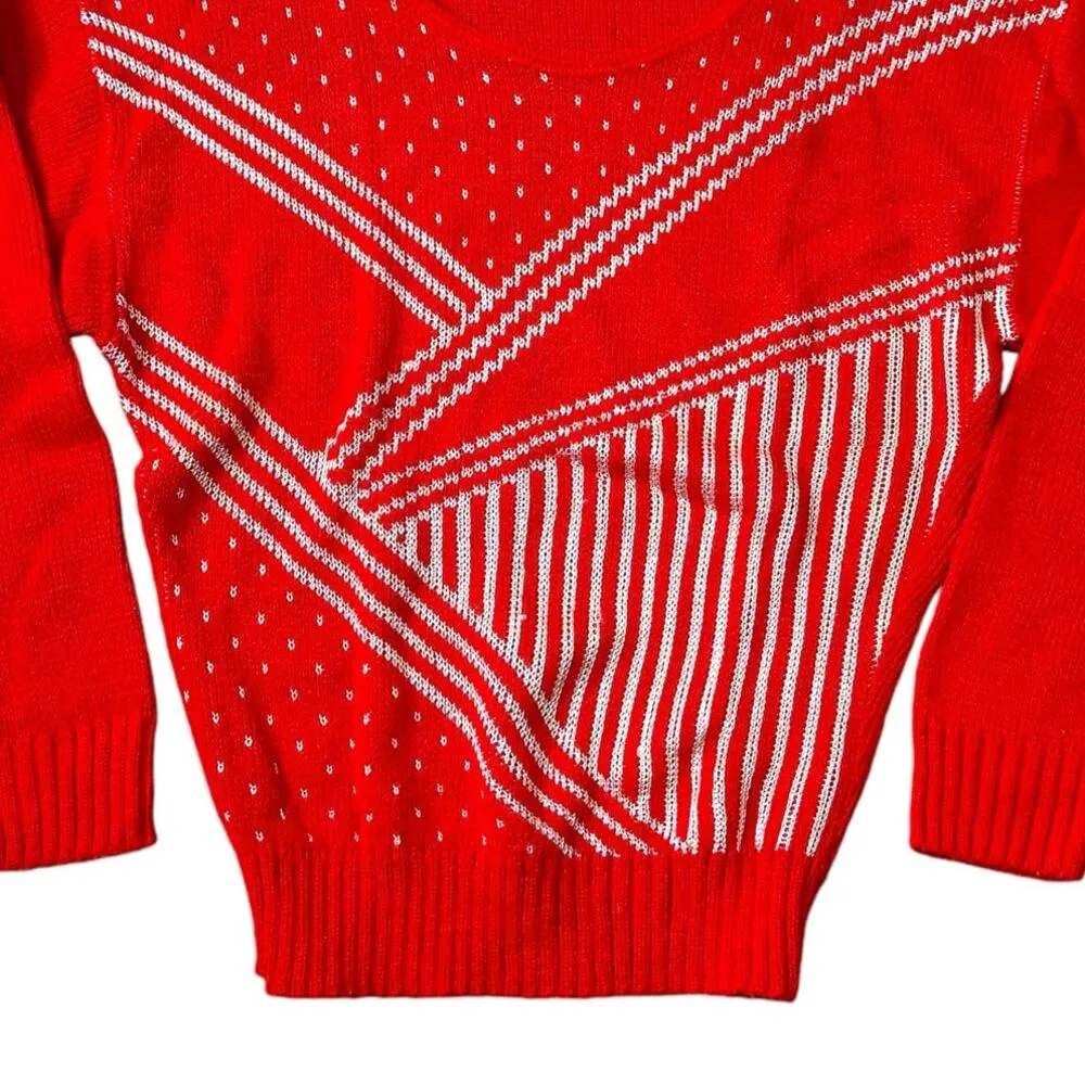 Vintage Western Sportswear Red Sweater Geometric Made in USA Medium - Image 3