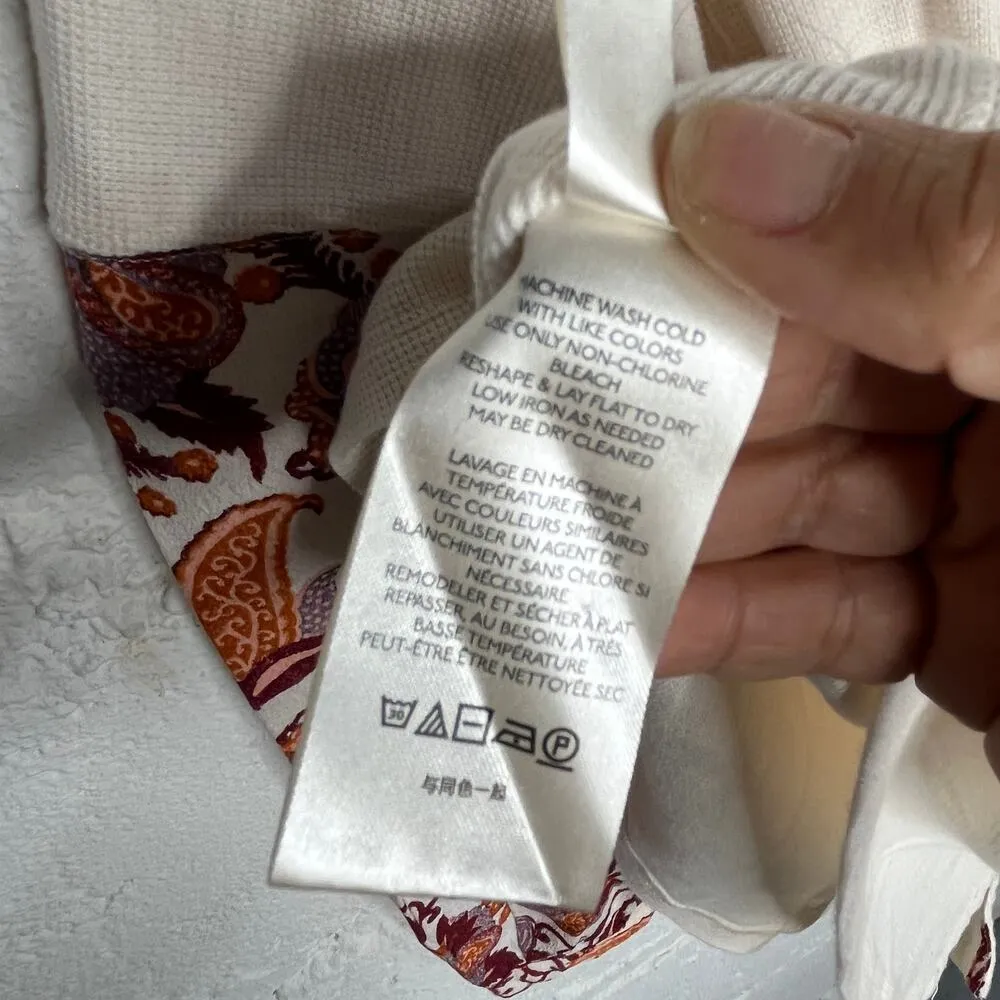 Anthropologie Women's V-Neck Waffle Knit Annette Top White Boho Paisley Small - Image 6