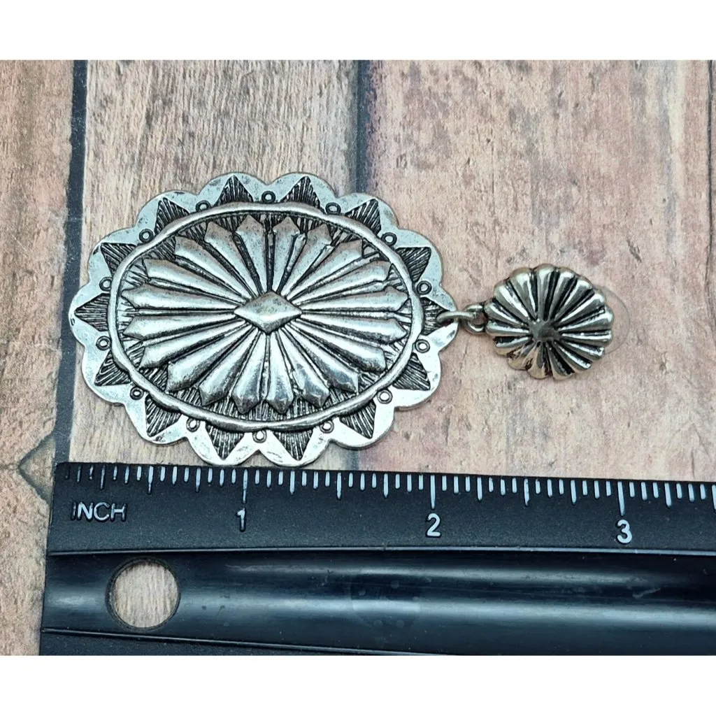 Silver Tone Western Cowgirl Conch Dangle Drop Earrings Statement 3" - Image 7