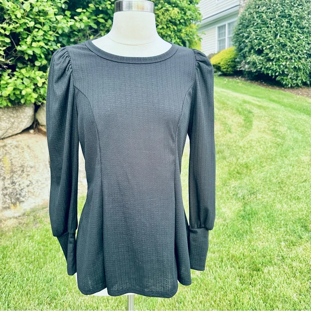 Status by Chenault Black Knit Puffed Sleeve Pullover - Image 6